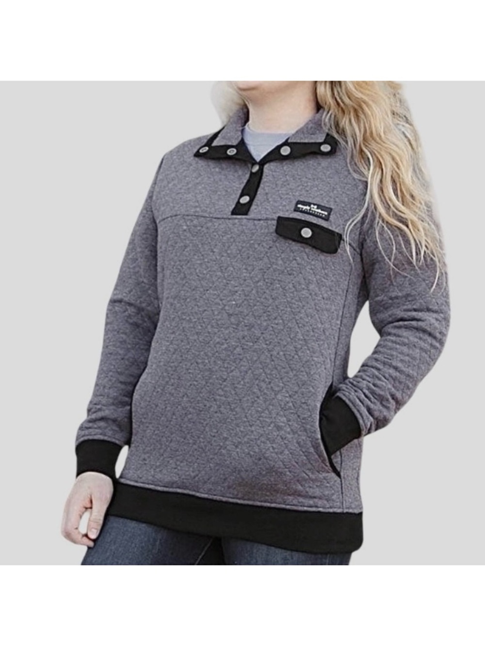 Simply Southern gray quilted pullover jacket 1/4 snap closure women’s size Large